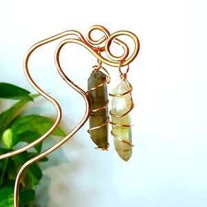 Upcycled Copper Plant Stakes Smoky Citrine or Citrine Garden Decor Plant Jewelry